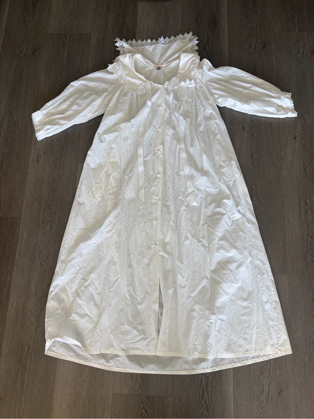 Vintage Victorian white‎ maxi lace Peter Pan collar brooks brothers nightgown
